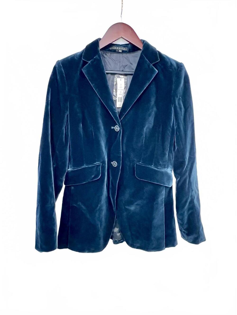 Theory Size 4 Kaelika Matte Velveteen Single-Breasted Velvet Blazer in Navy